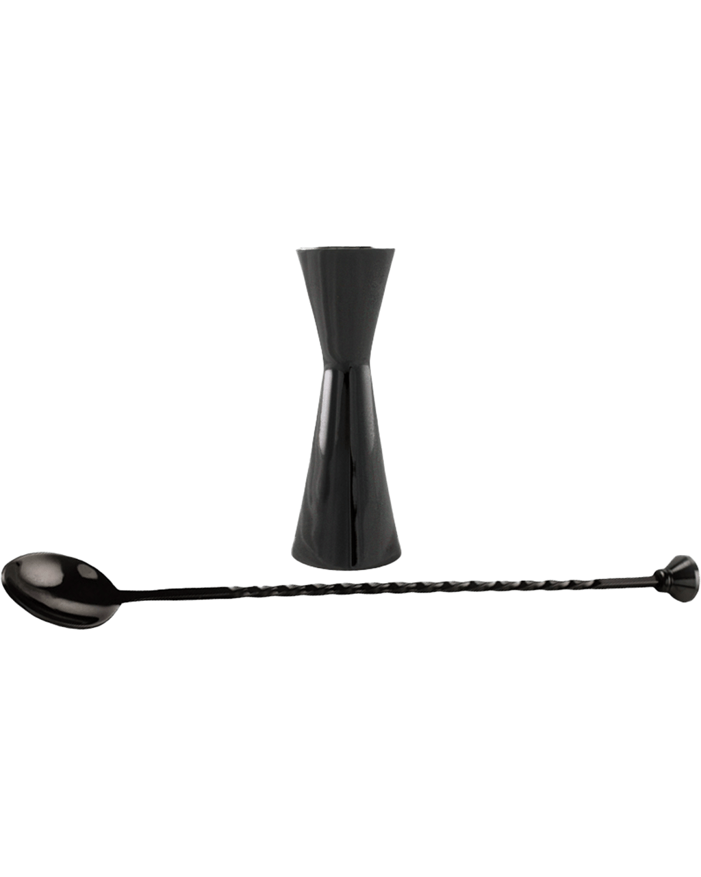 Barware Argyle Jigger Stainless 30ml/60ml Black Chrome & Bar Spoon