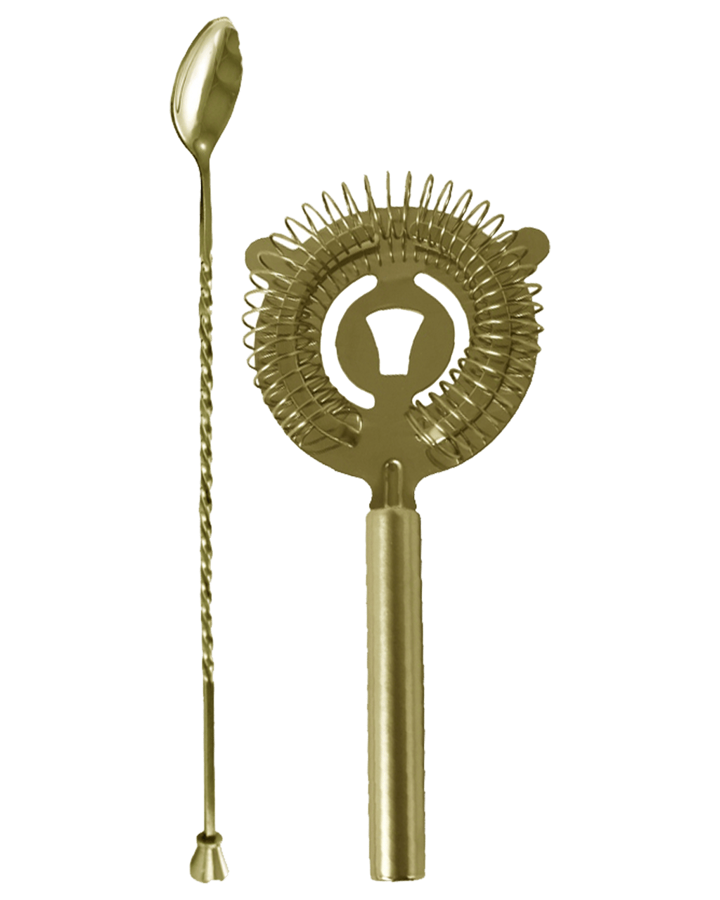 Barware Cocktail Strainer Hawthorn Gold & Bar Spoon Twist With Stud