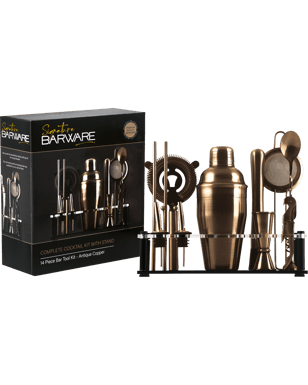 Signature Barware, Complete Cocktail Kit with Stand - Copper, 14 Piece  Bar Tool Kit