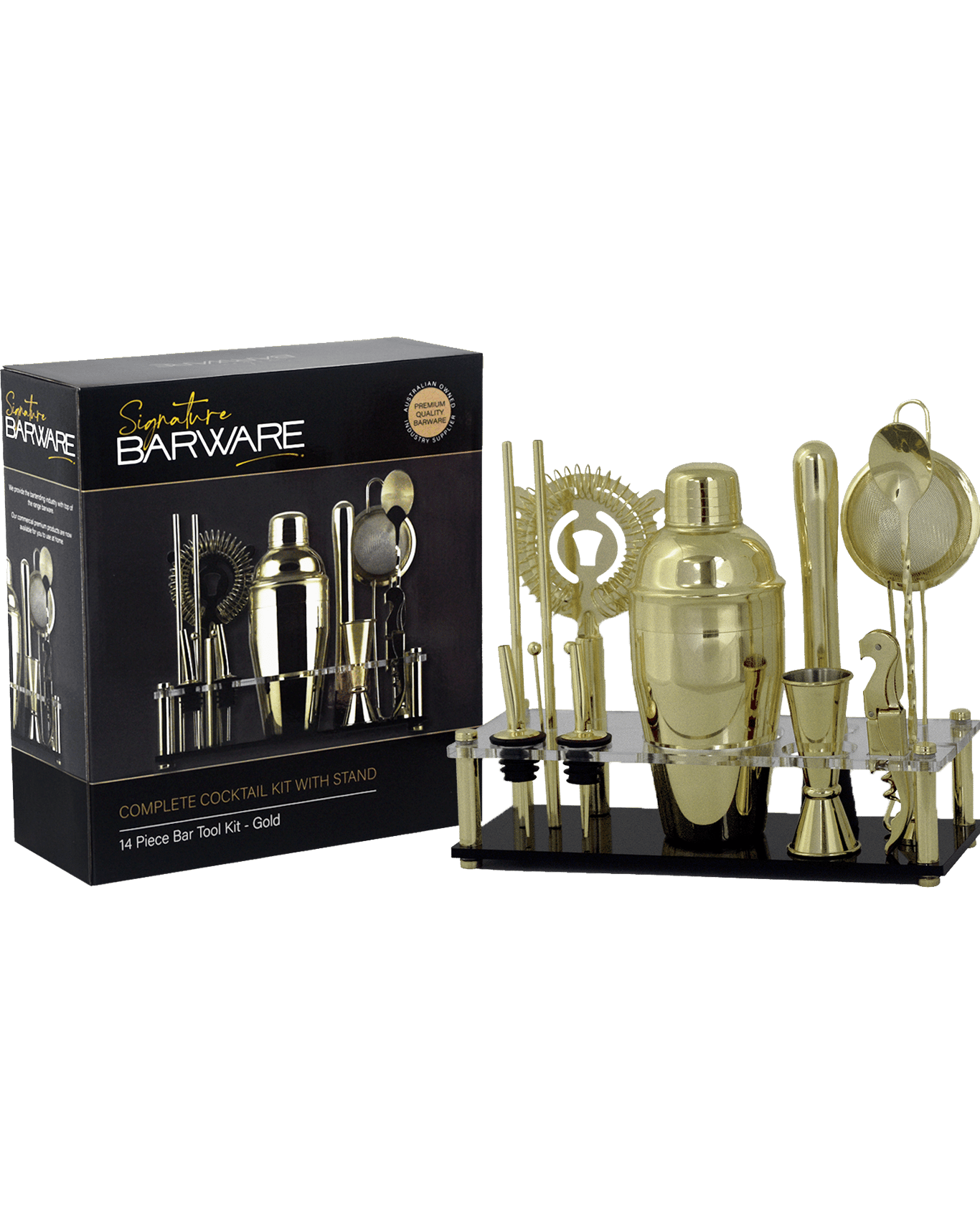 Buy Barware Complete Cocktail Kit With Stand Gold Online (Lowest