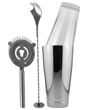 Cocktail Shaker Set Boston Tin & Glass Premium & Strainer Hawthorn Stainless Steel & Bar Spoon