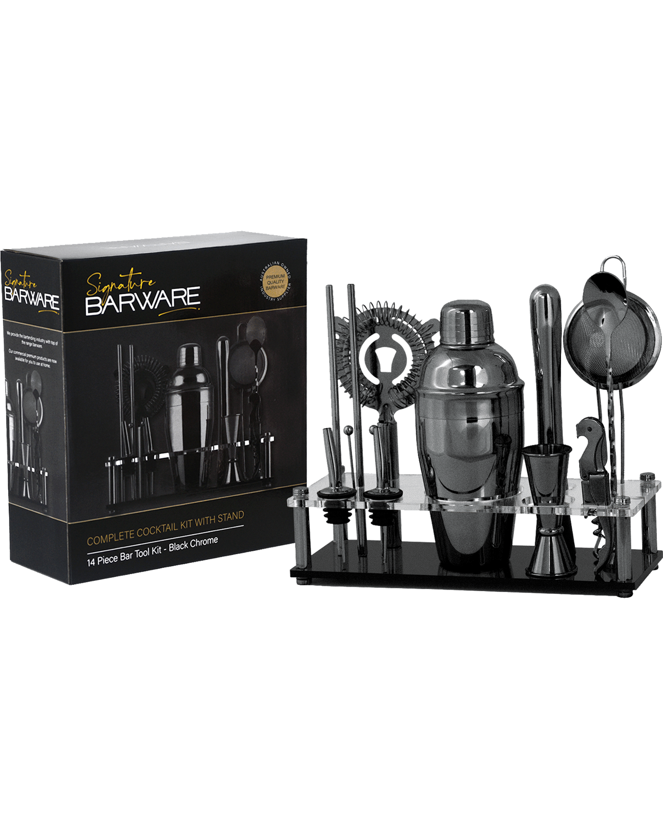 Buy Barware Complete Cocktail Kit With Stand - Black Chrome Online ...