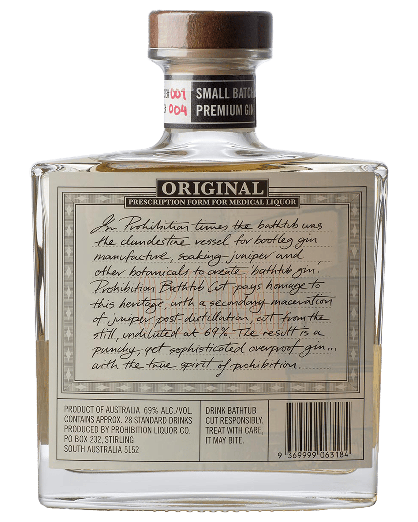 Buy Prohibition Liquor Co. Prohibition Bathtub Cut Gin 500ml Online