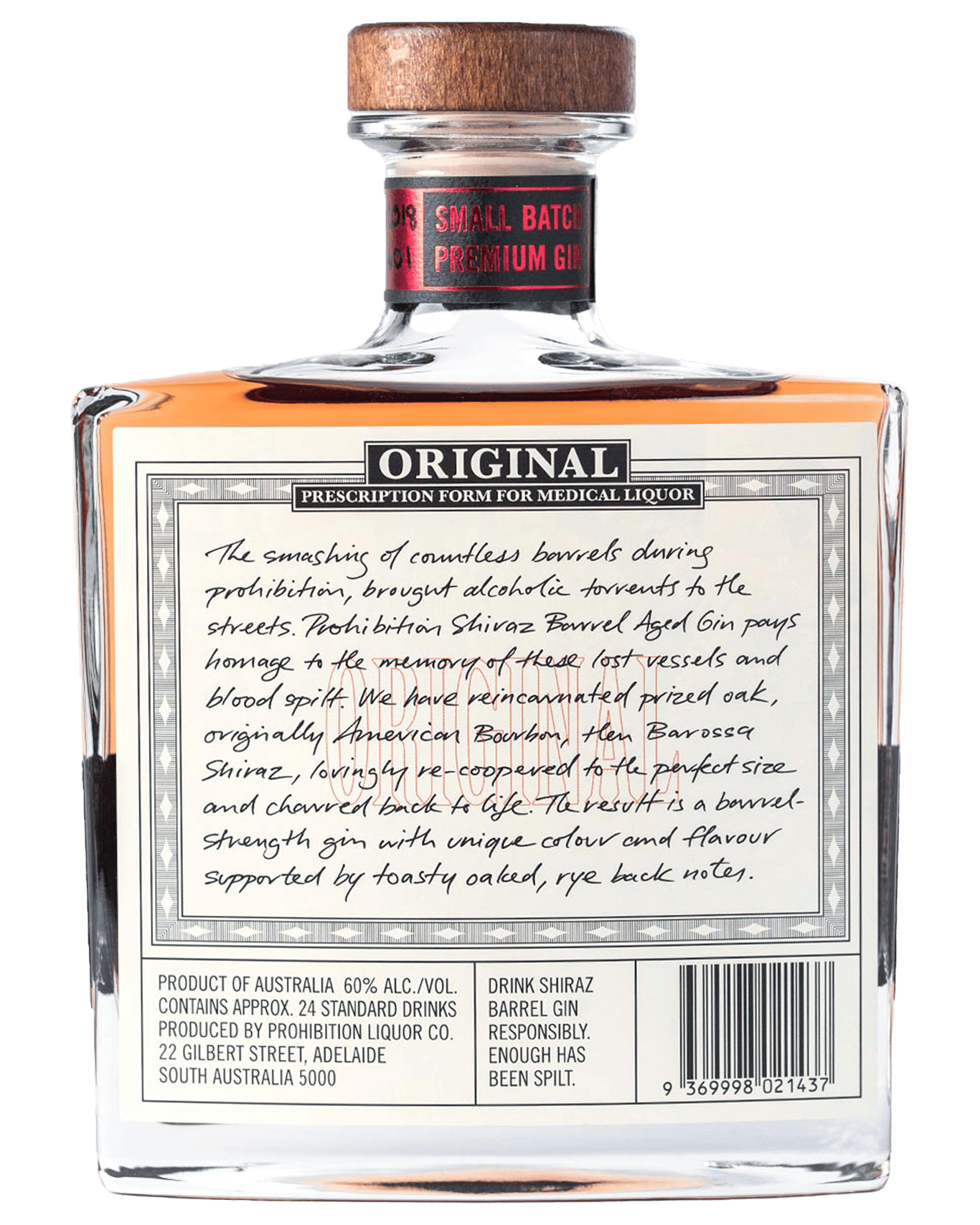 Buy Prohibition Liquor Co. Prohibition Shiraz Barrelaged Gin 500ml
