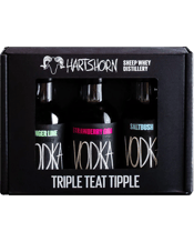  Hartshorn Distillery Trio<br>Finger Lime,... 50ML Hartshorn Distillery, a Tasmanian micro-distillery, uniquely crafts vodka and gin from sheep whey, a byproduct of cheese-making. As Australia's smallest distillery, they create hand-painted, unfiltered spirits in 10-bottle batches. Their innovative process, led by head distiller Ryan, results in a delicately sweet, smooth finish, highlighting dairy influences and traditional ageing.