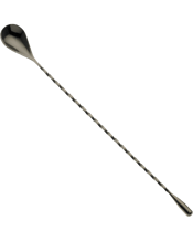  Barfly Teardrop Bar Spoon -<br>Gunmetal Black 30cm   Weighted end provides excellent balance for fast and easy mixing.<br>Twisted design for better control and grip.<br>Precision formed bowl for proper capacity, easy stirring, and smooth transfer.<br>One-piece construction for greater durability and sanitation.<br>18-8 Stainless steel core construction for strength and long life.<br>30 CM<br>Plated<br>Note: Plated products are not dishwasher safe. Handwash only.
