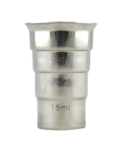  Barfly Stepped Jigger<br>Stainless Steel... 60ML A single piece body offers amazing durability combined with accurate measurement for a great bar tool.<br>Measurements in half oz. per 15 mL increments up to 2 oz. per 60 mL.<br>External measurement markings on both sides.<br>Flared top edge for pouring and strength.<br>Non-handled version nests for compact storage.