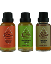 The Bitter Housewife Sampler<br>Set #2 30ml 90ML The Bitter Housewife Sampler Set #2 features theirbright, modern bitters flavors that go best with lighter spirits like Vodka, Gin, Tequila, and Rum. They’ll also perk up a wine spritzer and take your aperitivi to the next level. Includes 30ml each of Grapefruit Bitters, Cardamom Bitters, and Lime Coriander Bitters.