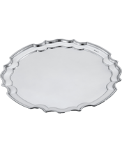 Royal Selangor Burke Tray<br>12" Size: Dia 30.5cm With a Georgian-style pie crust rim, typical of the era, this handsome tray in brilliant finish pewter not only conveys refreshments in style, it’s generous acreage makes it perfect as a refined commemorative trophy. Space is available for personalisation.