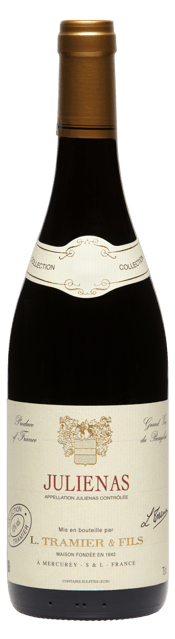  Tramier & Fils Julienas Red<br>Aop, Gamay 2022  750ML Developing fresh aromas typical of this appellation, Juliénas presents notes characteristic of the Gamay grape variety, and remains very pleasant, not very tannic, with a perfectly correct level of acidity. This product can be considered as the flagship of the Beaujolais range at Tramier.