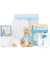  The Hamper Emporium Peter<br>Rabbit Hamper   A favourite childhood character for generations of families since 1901, the timeless wonder of Peter Rabbit has been captured in this stunning baby hamper. It's the perfect "welcome to the world" for a special newborn and their proud parents.<br>Due to popular demand and seasonal variation, hamper contents may vary.