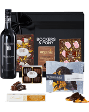  Bockers & Pony Treasure<br>Chocolate Hamper +... 750ML This chocolate hamper is perfect for anyone who you treasure and adore! A luxurious chocolate hamper perfect for personal or corporate recipients, this gorgeous gift box is filled with the most delicious and luxurious chocolate goodies. Perfect for sharing or sending to someone to indulge on their own.<br>Rinaldi Almond Nougat 86g<br>Nina's Turkish Delight Bar<br>Nina's 4piece Fudge Box<br>Choc Pot Rocky Road<br>Bizzari Dolci - Choc Dipped Oranges<br>Organic Times Chocolate Coated Macadamia Nuta