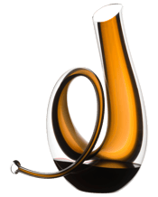  Riedel Horn Decanter 2.5l   Crystal glass, mouth blown, handmade. In homage to the Riedel familys central European heritage in Austria and Bohemia, the Horn decanter was inspired by the iconic insignia that symbolizes the Austrian Posts mail delivery system. PLEASE NOTE: due to the hand-crafting, small tolerances in the size and weight of the piece, and slight imperfections and variations, are a feature and acceptable part of the process.