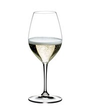  Riedel Vinum Champagne Glass<br>445ml  445mL The classic machine-made Champagne wine glass of the established glass collection Vinum should be part of the basic equipment of every sophisticated wine&nbsp;lover. This glass allows the wide range of Champagne to unfold. The larger rim diameter enables the aromas of Champagne to be released, in a way which is not achieved when using a narrow flute. The glass also includes a 'sparkling point' to aid the formation of the Champagne bubbles. These glasses have proved to consumers and restaurateurs that