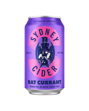 Sydney Brewery Bat Current<br>Cider 375ml 375ML A rich and fruity cider crafted with Aussie-grown fruit, this dark balanced brew bringsa unique twist with a bold bite.<br>Gluten free.