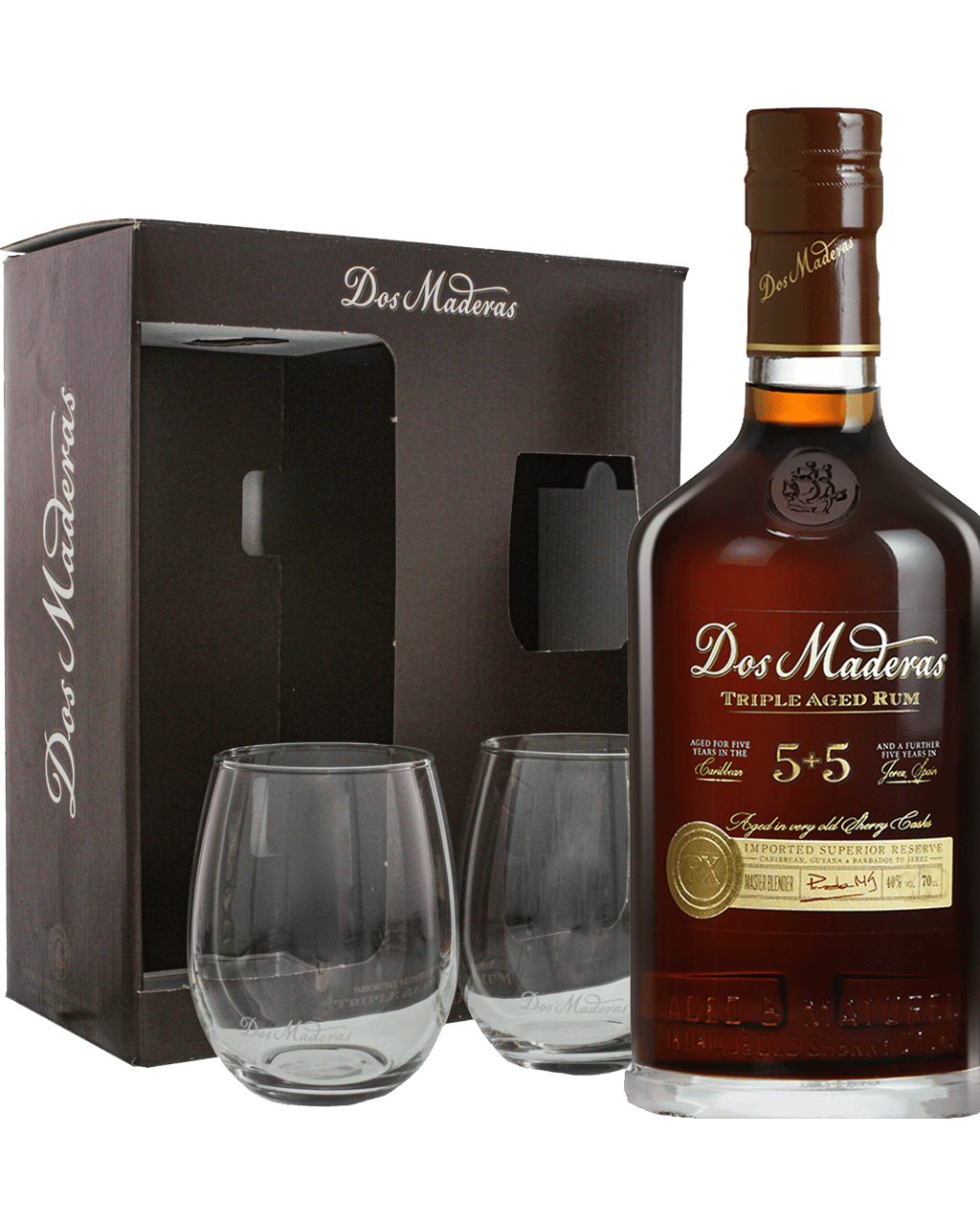 Dos Maderas Triple Aged 5 5 Plus 2 X Balloon Glasses Gift Box 700ml 