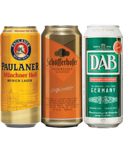  German Cans Mixed Pack  24 X<br>500ml  500mL Enjoy 8 x 500mL cans of each! Paulaner Munich Hell: A true classic of quintessential Munich and Bavarian food and drinks. Clear and sparkling bright golden in the glass, crowned by a pure white head, it is usually drunk in the shade of a chestnut tree according to tradition. A beer which always goes down well: mild, elegant malts with a hint of sweetness and a soft hint of hops in the background. This is pure Bavarian life style! Schofferhofer Hefeweizen: Widely regarded as the 'Champagne' of be