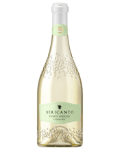  Bericanto Pinot Grigio Doc  750mL Bright saturated straw-yellow hue. Excellent impact on the nose with complex and well-blended wild flower and ripe fruit (apple and banana) bouquet. Strong personality, long, pleasantly fresh and lingering on the palate. Pairs well with tasty fish-based appetisers, vegetable first courses, and white meat-based main dishes.