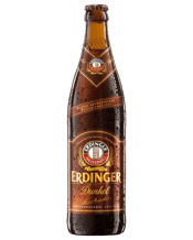  Erdinger Dunkel Double<br>Fermented  500mL Brewed According to the German purity law! Carefully selected dark malts with delicate roasting aromas give ERDINGER Dunkel its full-bodied flavor and strong character. This elegant wheat beer has a lustrous, deep dark-brown appearance in the glass. The first sip reveals a harmonious symphony of carefully selected wheat and barley malts with exquisite Hallertau aroma hops. The taste buds detect hints of caramel, nuts and fresh bread. An unmistakable top-fermenting accent is provided by Erdinger’