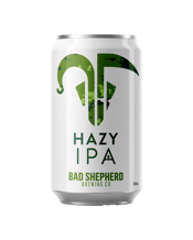  Bad Shepherd Brewing Co Hazy<br>Ipa Cans 355ml  355mL Malt takes a backseat in this IPA with juicy and citrusy hop aromas and flavours of orange with a hint of passionfruit. Hazy and golden in appearance with a smooth and creamy mouthfeel and a moderate bitterness.