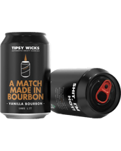  Tipsy Wicks Match Made In<br>Bourbon - Alcohol... 330mL Dim the lights, grab yourself a drink, get comfy, and light up our Match Made in Bourbon candle. Inducing memories of winter nights in front of the fire sipping on rich, oaky bourbon. Begin this fragrant experience with the smooth aromas of warm tonka bean combined with a mesmerising musk and toasted vanilla. With contentment, enjoy the intoxicating aromas of this warm masculine scent featuring charred amber and malt, and just a touch of oak. Crack open your Vanilla Bourbon candle for the perfec