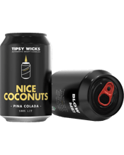  Tipsy Wicks Nice Coconuts -<br>Alcohol Scented... 330ML Like an island breeze, this scent features the sweet, refreshing smell of coconut-infused rum topped off with a hint of tropical bliss. Get captivated by the ice-cold, creamy goodness of our Nice Coconuts candles and be transported to your own tropical oasis filled with crystal blue waters and white silica sand.<br>Divulge yourself in the aromas of twirled-up orange peels and rough chunks of coconutty goodness. Subtly induced with hints of vanilla to create a scent that will make you want to be