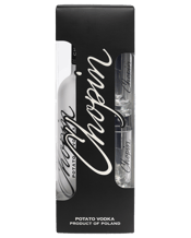  Chopin Potato Vodka Gift<br>Pack W/shot... 700ML It takes over six months and 40 potatoes to make a bottle of Chopin Potato Vodka. The potatoes are grown without any chemical inputs on Chopin’s estate and within a 30-kilometre radius of the distillery in Krzesk, on the eastern lowlands of Poland, then harvested in season. Chopin processes and ferments all the potatoes onsite, then uses a 19th century copper column still, for a methodical quadruple distillation. The distillate then mellows in large barrels before bottling.<br>The farm-to-bottle
