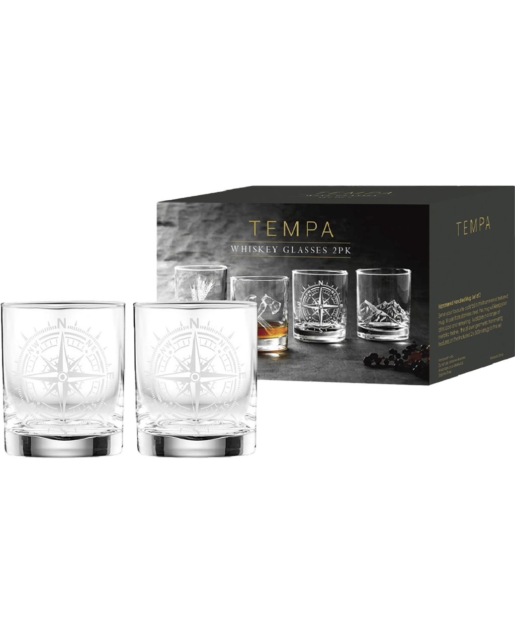 Buy Tempa Atticus Set 2 Whiskey Glasses Compass Online (Lowest Price
