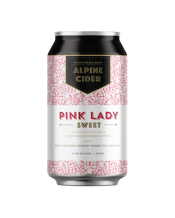 Alpine Cider Pink Lady Sweet<br>375ml 375mL Light, sweet and juicy. Fresh apple juice is the shows main attraction. Just like the scent, it is bright and highlights the pink ladies from the Alpine Country. There are elements of thick cream throughout both in taste and texture. The finish, again perfectly reflects the final mouthful of a pink lady, long, lingering and tart.