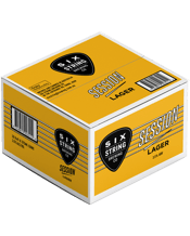  Six String Brewing Co.<br>Session Lager... 375ML Our anywhere, anytime lager perfect for at the beach, at a festival, on a road trip. A full flavoured brew with a lower ABV without sacrificing substance.