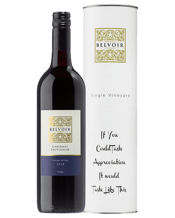  Cellar 17 Belvoir Cabernet<br>Sauvignon Cylinder   Belvoir Wine Cylinder which reads “If You Could Taste Appreciation, It Would Taste Like This”.<br>A single vineyard Cabernet Sauvignon from the renowned Bendigo wine region. This full bodied wine is hand crafted using a boutique, minimalist approach. Concentrated black fruits and plum with spicy overtones are complemented by elegant tannins from maturation in French Oak. The winemaker, Ian Hall, is an artisan winemaker who has been producing award-winning wines for over 25 years.
