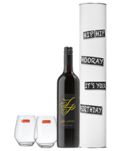 Cellar 17 Lola's Paddock<br>Barossa Shiraz -... 750ML Birthday Wine Cylinder "Hip Hip Hooray It's Your Birthday"<br>2 Stemless Spiegelau Lead Free Crystal Wine Glasses<br>Jo Irvine personally selects Barossa Shiraz from trusted local grape growers. Bright yet deep in colour, Lola's Paddock Shiraz starts with wild berry and fine French Oak aromas lifting from the glass. It is matured in fine French Oak and created to be intense in flavour, yet soft and approachable upon release. The palate is an ensemble of rich, ripe, gathered black fruits, with el
