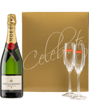  Cellar 17 Moet & Chandon<br>Champagne Gift Set... 750ML Moët &amp; Chandon Brut, with its perfect balance of Pinot Noir, Chardonnay and Pinot Meunier has become one of the world's most-loved Champagnes. Moët' is characterised by bright fruitiness and elegant maturity. The palate reveals subtle pear, citrus and brioche notes.<br>It is accompanied by two beautiful Spiegelau lead-free crystal Champagne flutes presented in a gold celebrate gift box.