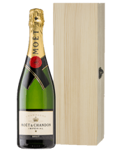  Cellar 17 Moet Champagne<br>Single Bottle... 750ML Single Bottle Timber Box<br>Pine Box With Hinged Lid<br>Wood Wool Included<br>Moet and Chandon Brut Impérial, with its perfect balance of Pinot Noir, Chardonnay and Pinot Meunier has become one of the world’s most-loved Champagnes. Moet’ is characterised by bright fruitiness and elegant maturity. The palate reveals subtle pear, citrus and brioche notes.