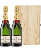  Cellar 17 Moet Champagne<br>Double Bottle... 750ML Single Bottle Timber Box<br>Pine Box With Hinged Lid<br>Wood Wool Included<br>2 x Moet Chandon Champagne<br>Moet and Chandon Brut Impérial, with its perfect balance of Pinot Noir, Chardonnay and Pinot Meunier has become one of the world’s most-loved Champagnes. Moet’ is characterised by bright fruitiness and elegant maturity. The palate reveals subtle pear, citrus and brioche notes.