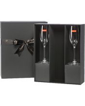  Cellar 17 Premium Black Gift<br>Box & Flutes Set...  Premium Black Gift Box<br>Adorned With Season's GreetingsRibbon &amp; Bow<br>Comes with 2 x Spiegelau Lead Free Crystal Champagne Flutes<br>Sized to suit almost any standard wine or sparkling bottles.