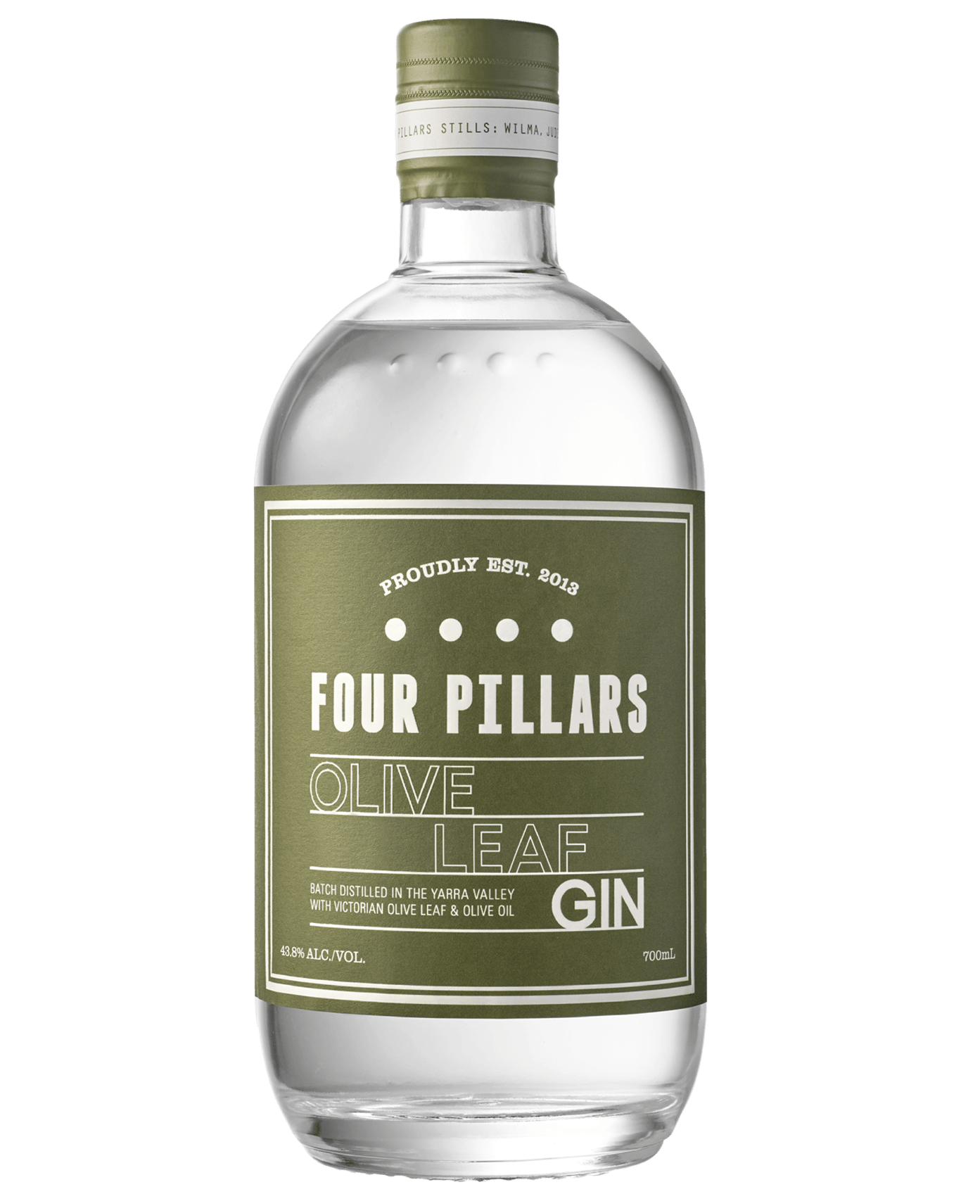 A bottle of Four Pillars Olive Leaf Gin
