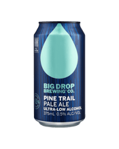 Big Drop Brewing Co. Pine<br>Trail Low Alcohol... 375mL This American Pale Ale style beer is a delight for the senses, delivering on all levels. Rosy floral aromas are immediate as you pour, with a light and limey citrus bite on the palate and a balanced but obvious bitterness to finish.