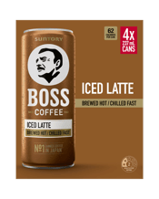  Suntory Boss Coffee Iced<br>Latte 237ml 4pack  948ML Flash brew coffee with a smooth aftertaste and the perfect balance of milk and sugar.<br><br>For the on-the-go worker who demands high quality coffee. Enjoy when you rise, in a mug or straight out of the can. Enjoy on your way to work or pour over ice to create a crisp iced coffee for a refreshing afternoon pick up. Now available in a 4 pack.