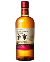  Nikka Whisky Yoichi Single<br>Malt Whisky Apple... 700mL Nikka Yoichi Apple Brandy Wood Whisky has been released to celebrate the 100 year anniversary of the Wedding of Masataka Takesturu and Jessie Roberta (Rita) Cowan. Yoichi Single Malt is described as bold and strong. Pleasant peaty notes and smokiness originate from traditional direct coal-fired distillation accented with a briny hint.