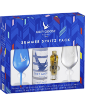 Grey Goose Original Vodka<br>Summer Spritz... 1 Pack Grey Goose vodka is made from the best ingredients from France, soft winter wheat and Gensac spring water. Grey Goose is best enjoyed straight, with a mixer, in a Spritz or in a classic vodka Martini or Espresso Martini cocktail. This limited edition gift pack makes the best summer vodka drink, incl. a 700mL Grey Goose vodka bottle, two Grey Goose goblets and a 50ml St Germain Liqueur and is perfect for a premium gift.