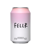 Fellr Seltzer Watermelon<br>330ml 330ML Your favourite childhood summer fruit, all grown up. Splashes of crisp watermelon give you a familiar sweetness from hot summer days, with a tasty alcoholic note.<br><br>All natural<br>83 cals<br>less than 1g sugar<br>gluten free<br>vegan friendly