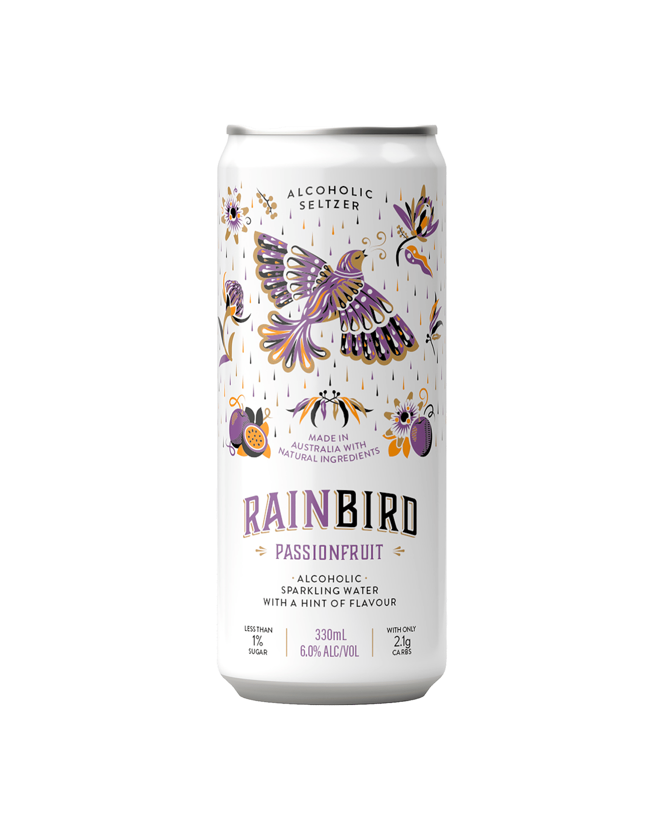 A can of the Rainbird Seltzer Passionfruit 6% 