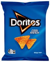  Doritos Cool Ranch 150g  150G Doritos Cool Ranch corn chips bring a bold taste with full flavour and a full-on tooth-rattling crunch. Doritos Corn Chips, for the bold.