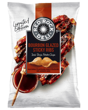  Red Rock Deli Potato Chips<br>Bourbon Glazed... 150G We begin with the finest potatoes harvested from Australian farms, roughly cut and slow-cooked in Sunflower Oil, for the most delectable crunch. With surprising twists, grinds and blends of carefully selected flavours, there's an enticing taste journey waiting to be discovered in every bite.<br><br />Limited Edition Bourbon Glazed Sticky Ribs potato chips combine the succulent flavour of slow cooked beef ribs with a sticky Bourbon barbeque glaze.<br><br />Red Rock Deli Potato Chips Bourbon Glaze