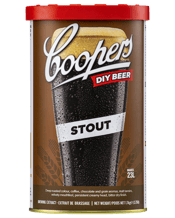 Coopers Home Brew Stout<br>1.7kg 1.7kg Dark brown colour with a persistent head resembling espresso creamer, a blend of coffee, chocolate and grain aromas, exceptional mouth feel and dark malt characteristics, the combination of malt tannins and hop bitterness results in a dry finish. Can be consumed young or cellared for a number of years with excellent results.