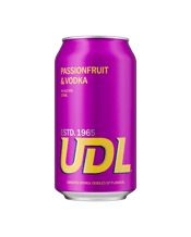  Udl Vodka & Passionfruit<br>Cans 375ml  375ML The original UDL Vodka and Passionfruit takes on a new look. Inspired by retro vibes of the '80's and 90's this pack is sure to turn heads and help you start the party. The sweet and vibrant flavour of passionfruit is blended with soda and Vodka in this refreshing premixed drink.
