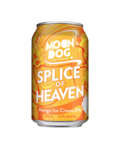  Moon Dog Splice Of Heaven<br>Mango Ice Cream... 330mL Moon Dog's cult classic Splice of Heaven Ice-Cream IPA is back, this time with a mango twist! They've added fresh mango nectar for that fruity icy-pole flavor and smooth, creamy vanilla for a big scoop of ice-creamy goodness. Combining Zappa, Azacca and Loral hop this IPA is perfectly balanced and downright dreamy drinking, it most certainly is a Splice of Heaven!