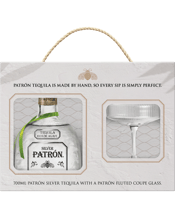  Patron Silver Margarita Gift<br>Pack 700ml  700ML PATRON Silver represents the perfect balance of fresh agave flavour with baked agave undertones, making it the perfect base for a Margarita. This gift pack includes PATRON Silver 700ml with a PATRON Coupe Glass.