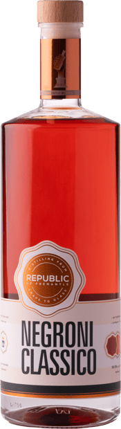  Republic Of Fremantle<br>Negroni Classico... 500mL Meet the Negroni Classico, a ready to pour cocktail house made by the Republic of Fremantle bar team. Best enjoyed in the company of great friends or family. HOW TO DRINK All the hard prep work has been done, simply store in the fridge and pour over a large block of ice and garnish with a fresh slice of orange. INGREDIENTS The Negroni Classico features Republic of Fremantle Full Bodied Gin, Campari and a house vermouth blend. The addition of Cascara and Wattleseed brings extra complexity and dep